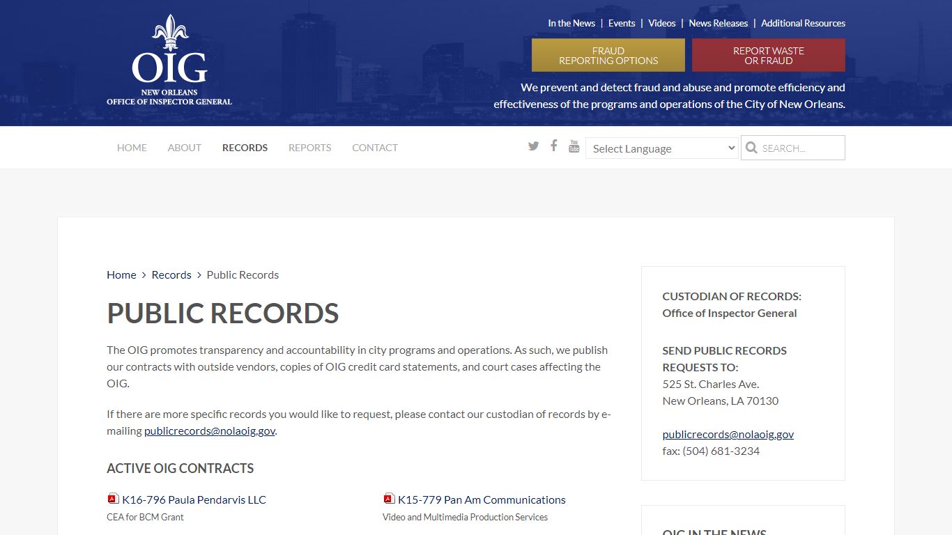 Public Records - New Orleans Office of Inspector General